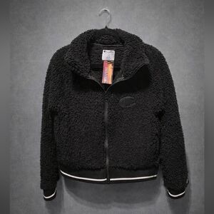 Black Fuzzy fleece, Sherpa Champion Logo varsity style jacket, size Small